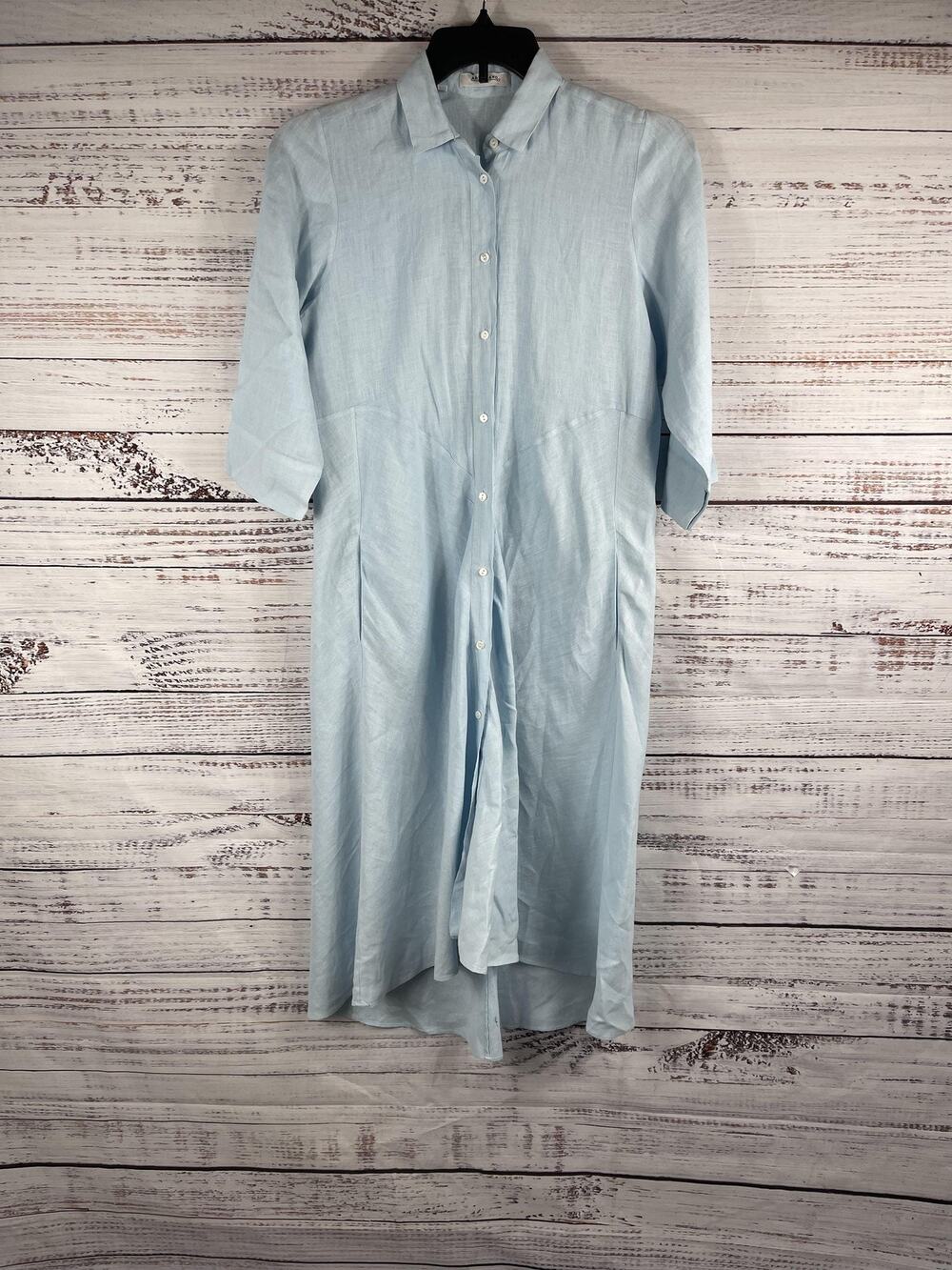 Artigiano Asoni Shirt Dress Womens SZ Small Light Blue Button Front Pockets Midi